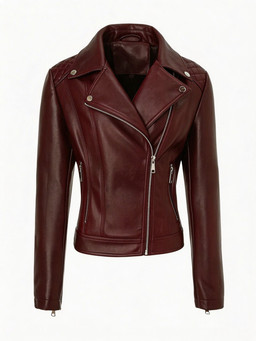Women Tailored Leather Biker Jacket with Asymmetrical Zip