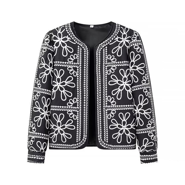 Women Open Blazer Jacket with Floral Allover Print, Round Neckline and Feminine Fit