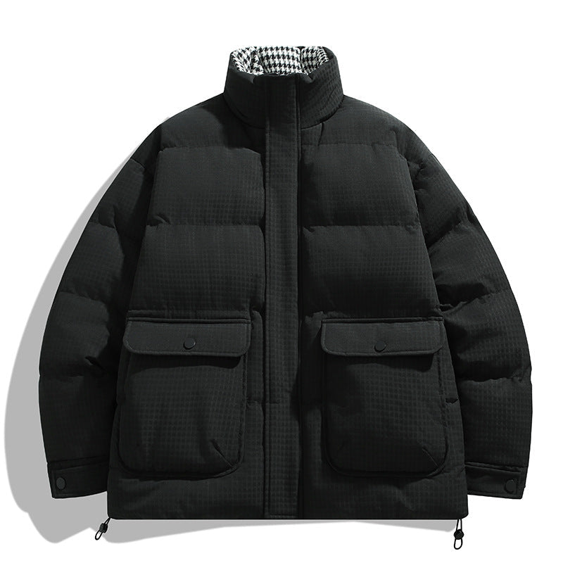 Unisex Padded Quilted Jacket with Large Flap Pockets, Stand-Up Collar, and Ripstop Structure
