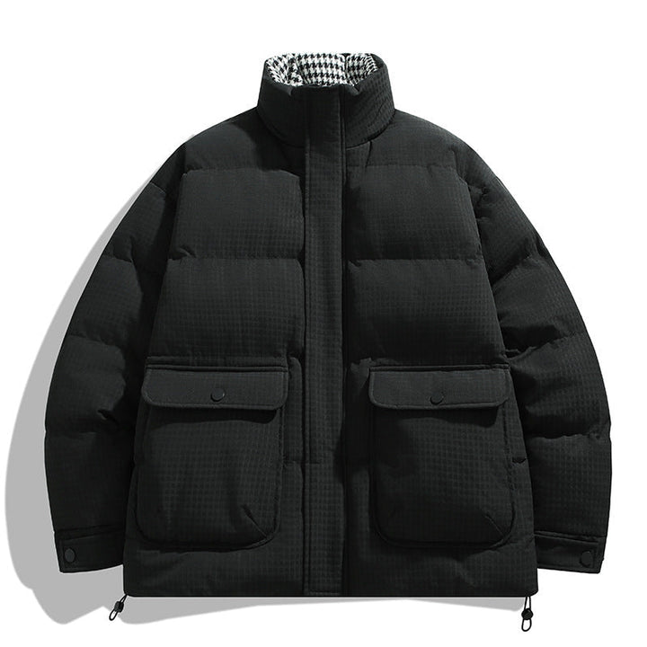 Unisex Padded Quilted Jacket with Large Flap Pockets, Stand-Up Collar, and Ripstop Structure