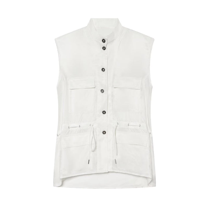 Women’s Utility Vest with Drawstring, Flap Pockets and Stand Collar