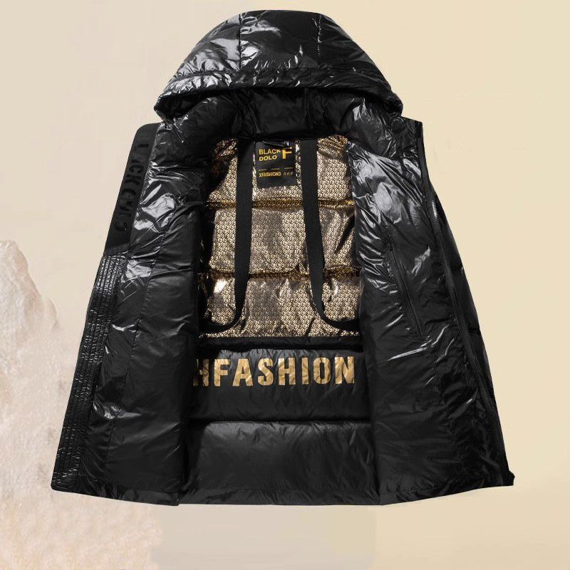 Unisex Glossy Quilted Parka with Metallic Lining and Carry Straps