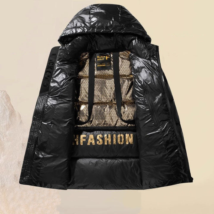 Unisex Glossy Quilted Parka with Metallic Lining and Carry Straps