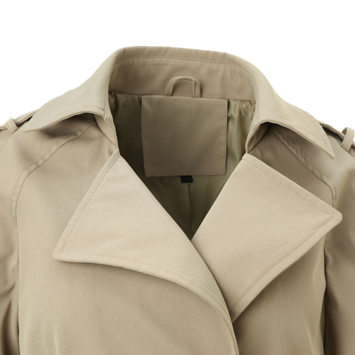 Women Tailored Trench Coat with Tied Belt, Shoulder Tabs and Metal Ring Details
