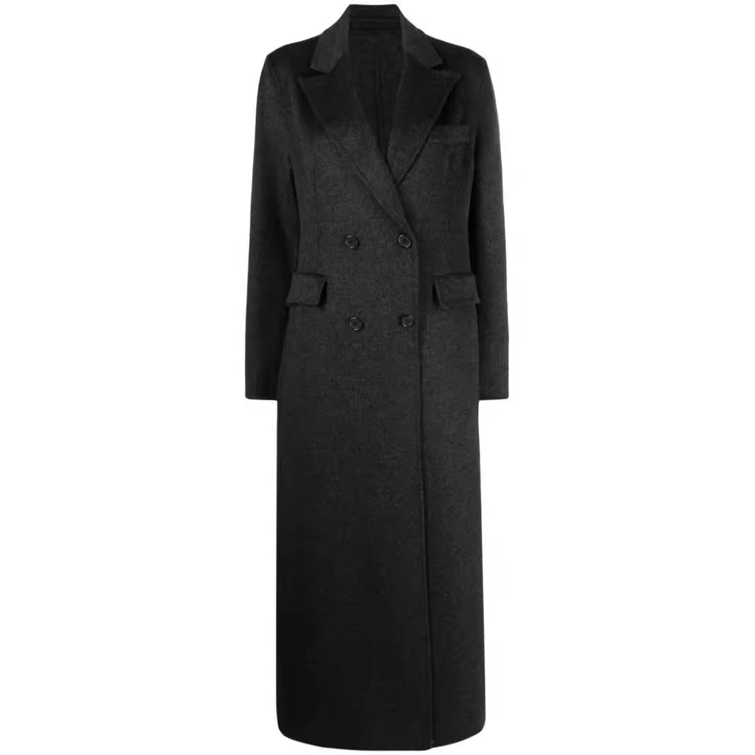 Ladies Double-breasted Maxi Coat made of Wool Blend with Tailored Fit