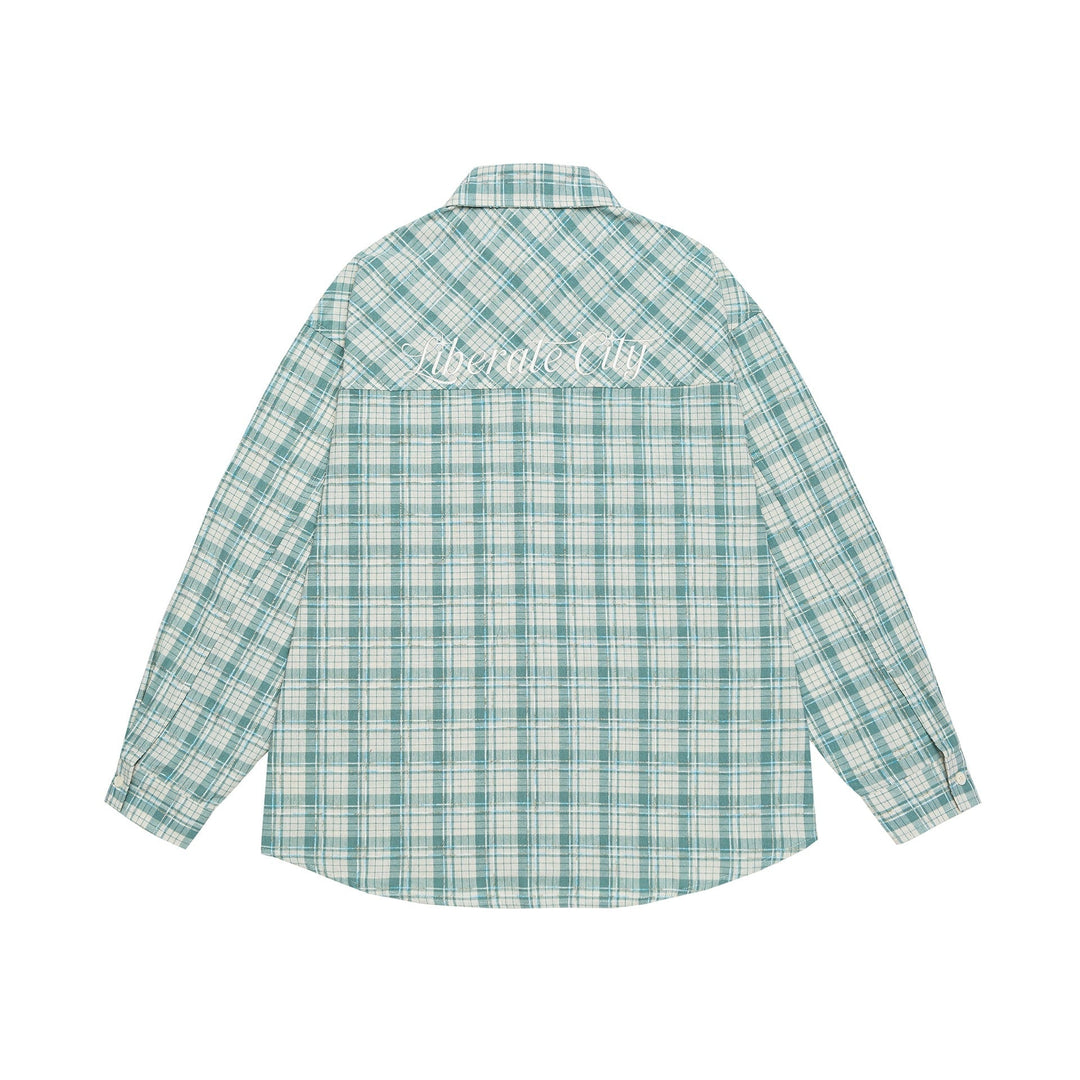 Unisex Oversize Shirt Jacket in checkered cotton look with rounded hem and breast pocket