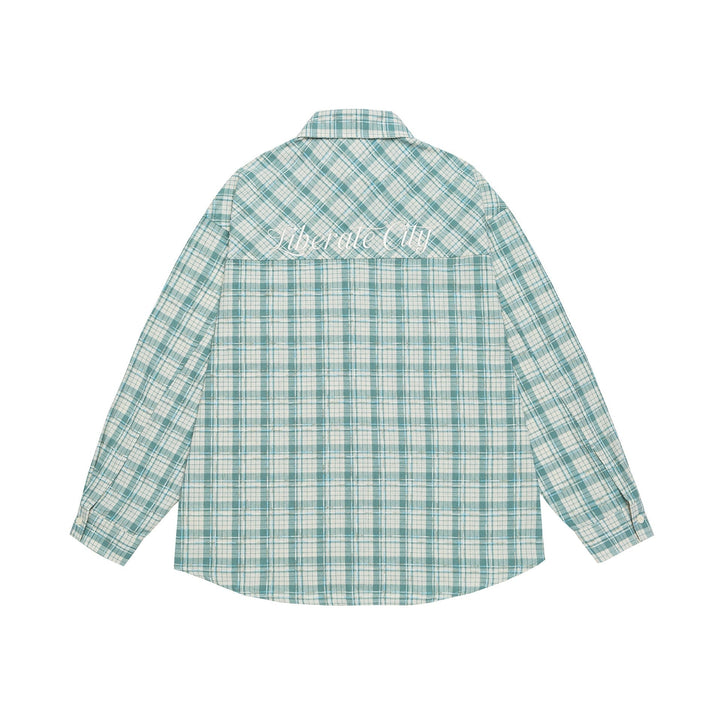 Unisex Oversize Shirt Jacket in checkered cotton look with rounded hem and breast pocket