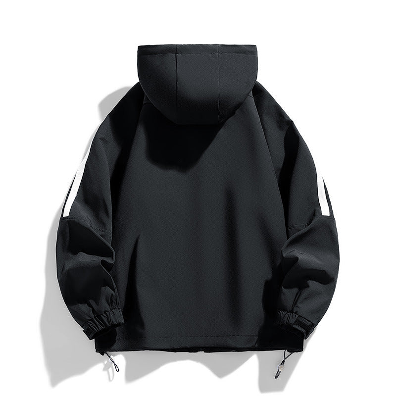 Unisex sporty-urban hooded windbreaker with contrast stripes