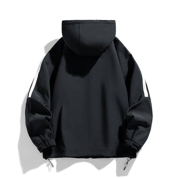 Unisex sporty-urban hooded windbreaker with contrast stripes