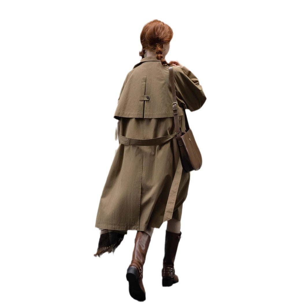 Women Lightweight Oversize Trench Coat with High Stand Collar, Adjustable Cuffs &amp; Tied Belt