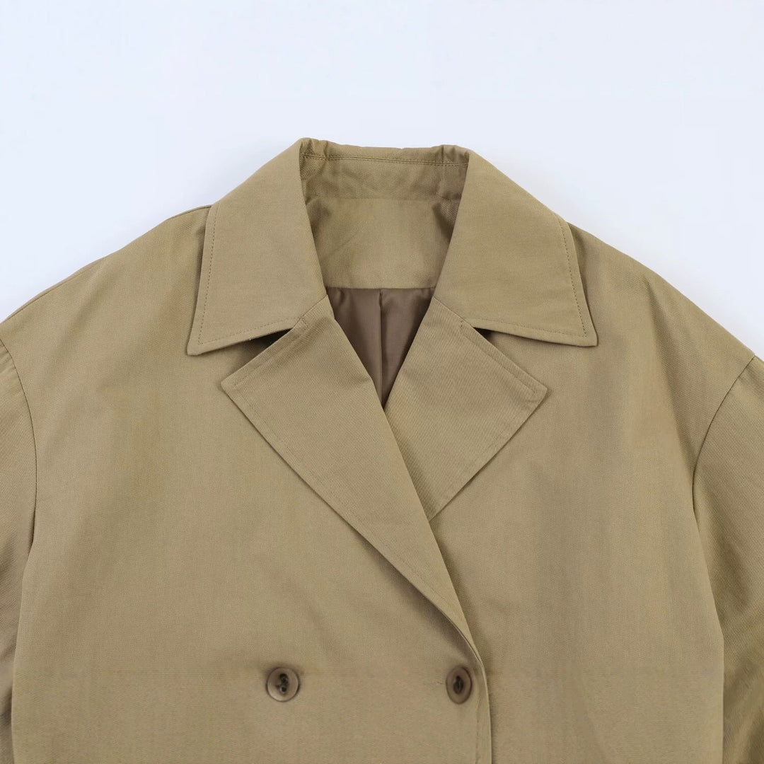 Women Short Cut Cape Trench with Boxy Silhouette and Half-Length Sleeve Straps