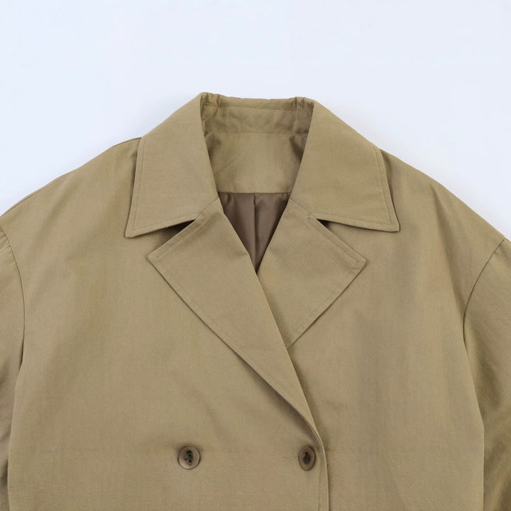 Women Short Cut Cape Trench with Boxy Silhouette and Half-Length Sleeve Straps