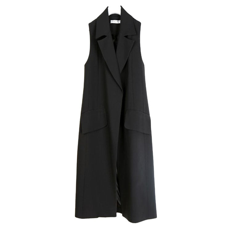 Women Sleeveless A-Line Long Vest in Oversized Tailoring with Shawl Collar