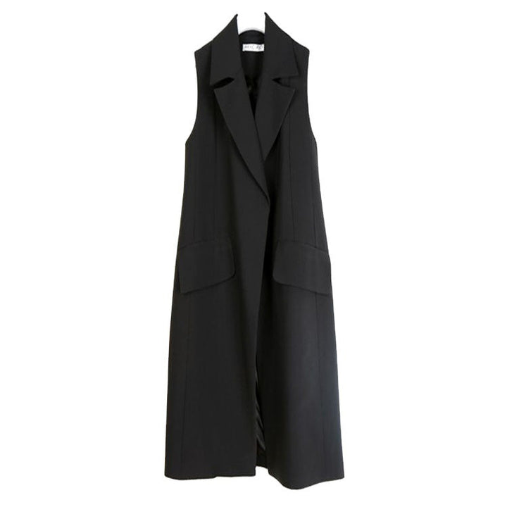 Women Sleeveless A-Line Long Vest in Oversized Tailoring with Shawl Collar