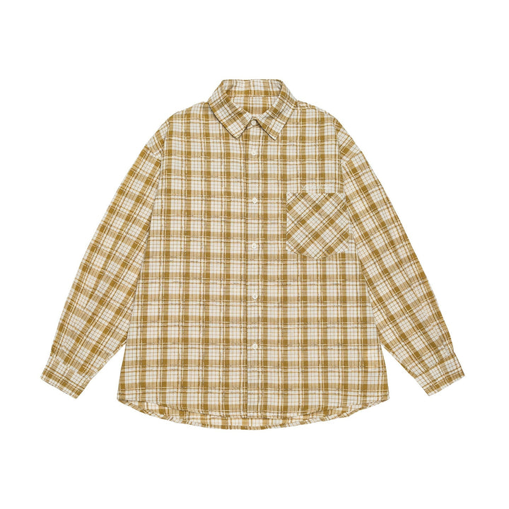 Unisex Oversize Shirt Jacket in checkered cotton look with rounded hem and breast pocket