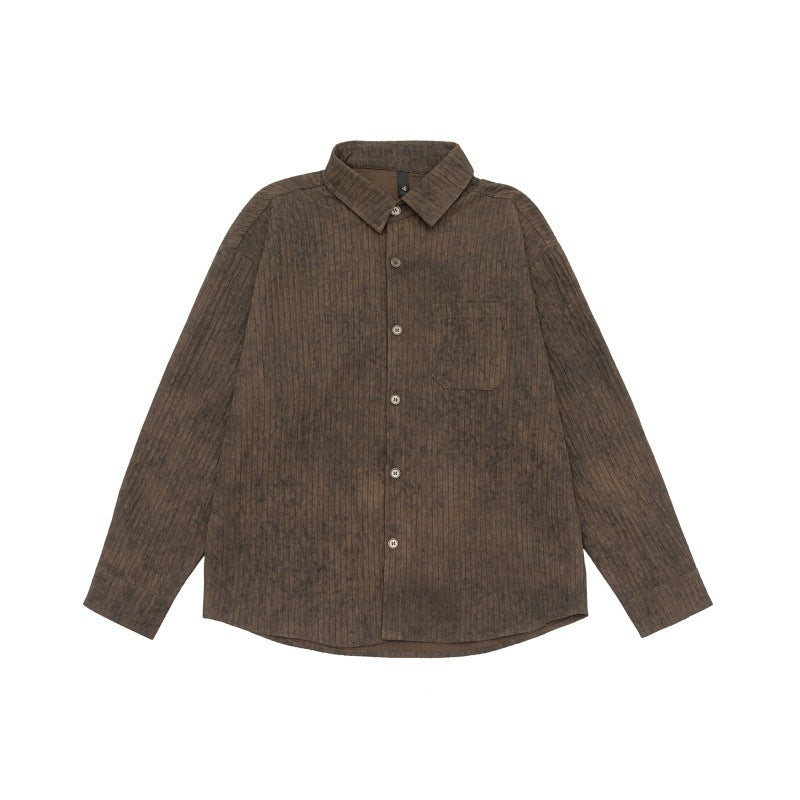 Unisex Lightweight Oversized Shirt Jacket with Washed Texture and Chest Pocket
