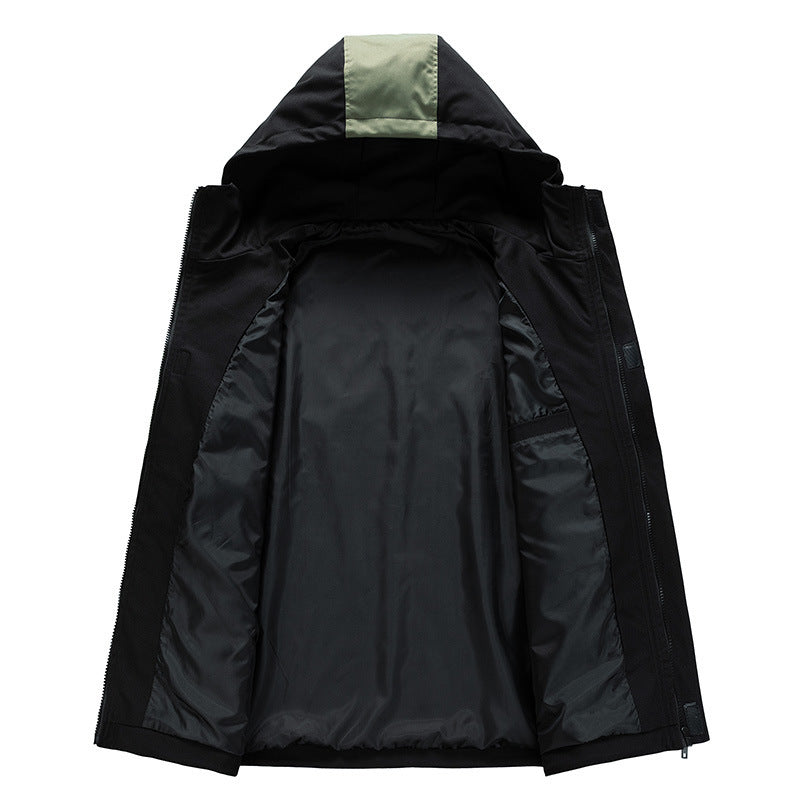 Men Water-resistant Hooded Jacket field in Colour Utility Design with Pocket on the chest