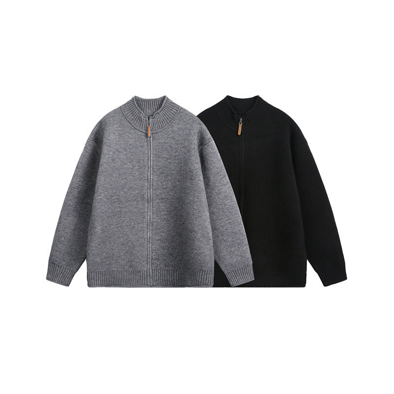 Unisex Knitted Zip Jacket with High Ribbed Collar and Oversized Cut