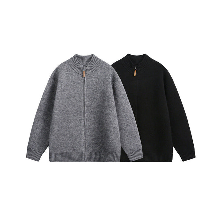 Unisex Knitted Zip Jacket with High Ribbed Collar and Oversized Cut