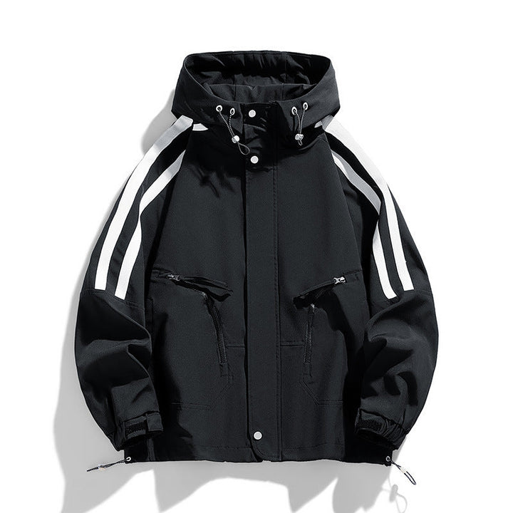 Unisex sporty-urban hooded windbreaker with contrast stripes