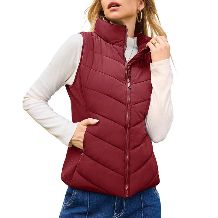 Women padded waistcoat with high stand-up collar