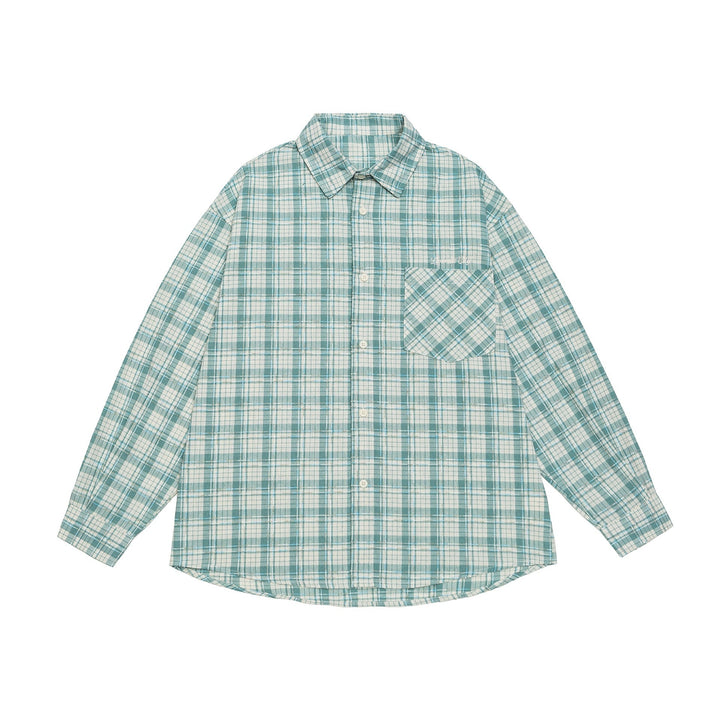Unisex Oversize Shirt Jacket in checkered cotton look with rounded hem and breast pocket