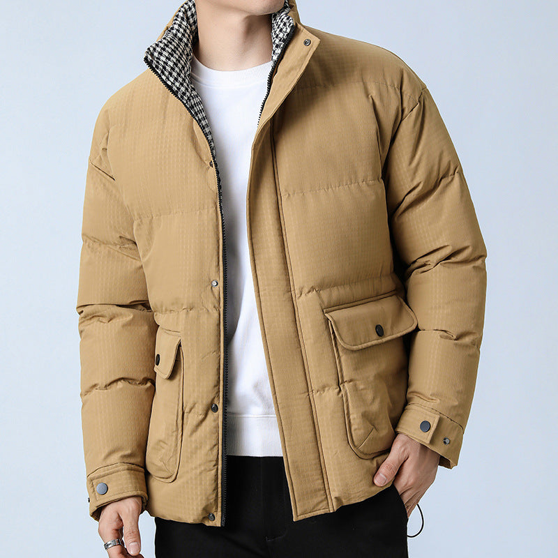 Unisex Padded Quilted Jacket with Large Flap Pockets, Stand-Up Collar, and Ripstop Structure