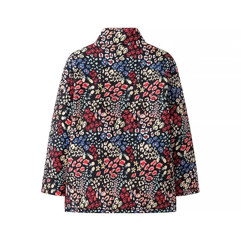 Women Lightweight Padded Short Jacket with Stand-up Collar, Concealed Button Placket and 3/4 Sleeves