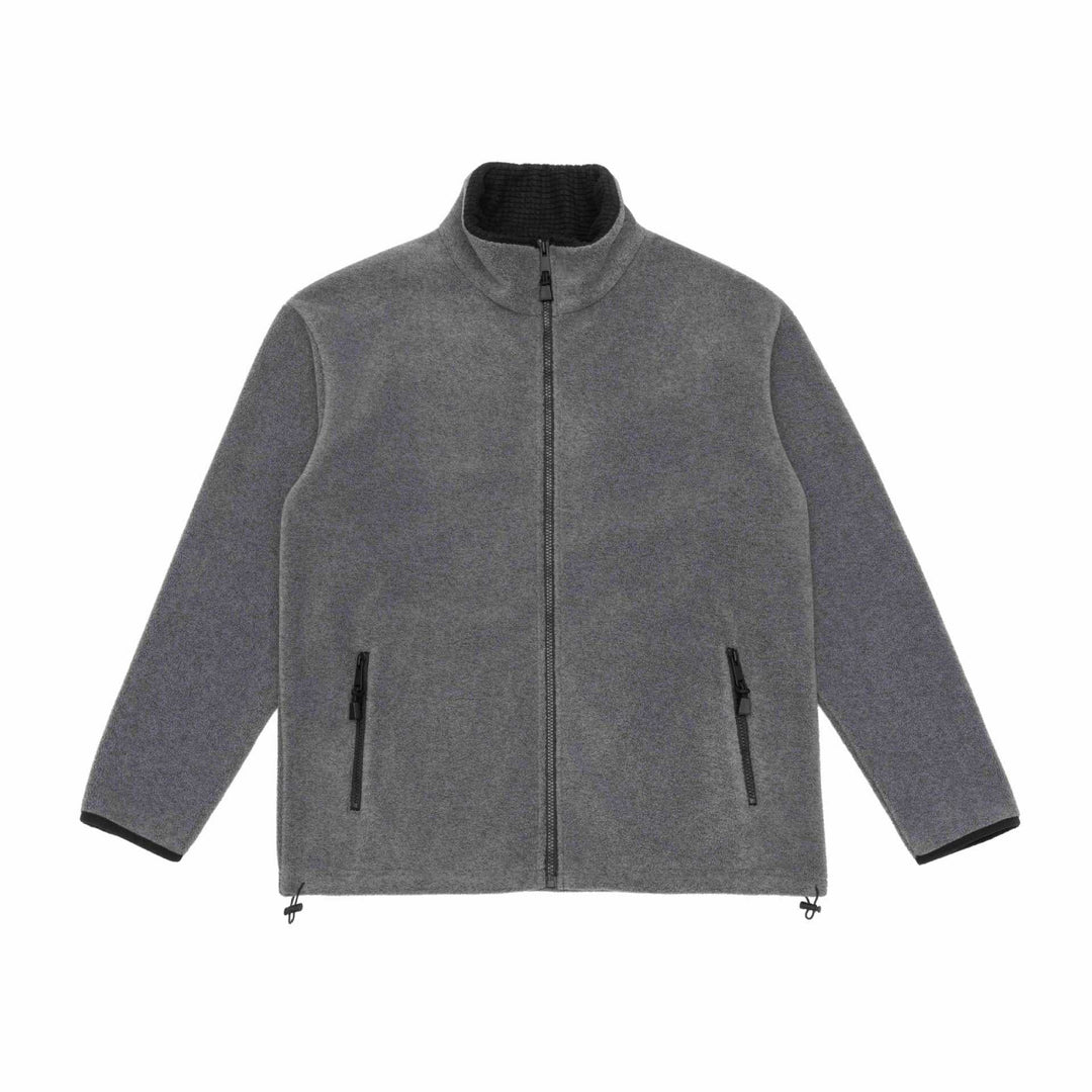 Unisex fleece jacket with stand-up collar, full-length zip and drawstring hem