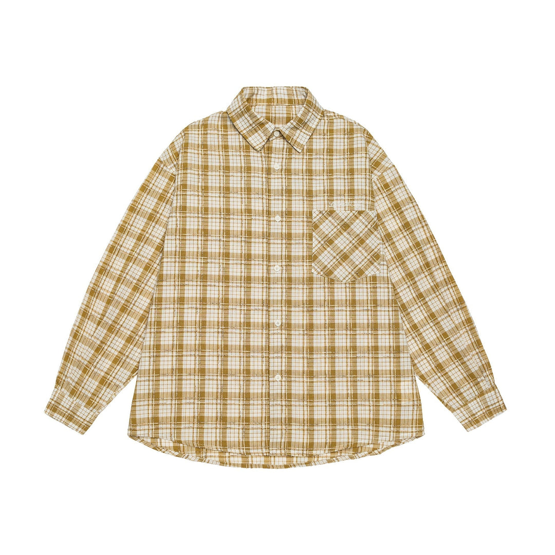 Unisex Oversize Shirt Jacket in checkered cotton look with rounded hem and breast pocket