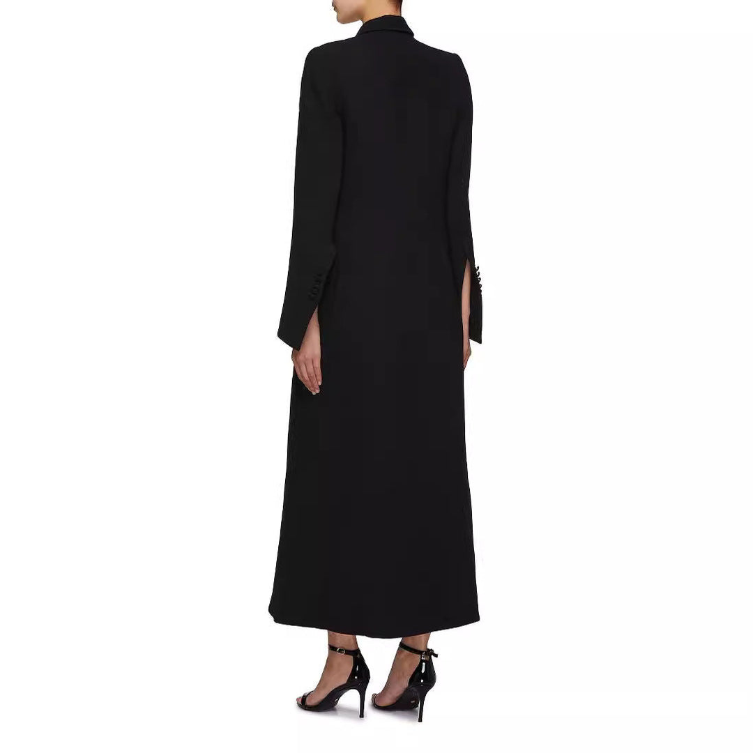 Women Double-Breasted Maxi Blazer Coat with Slim Silhouette