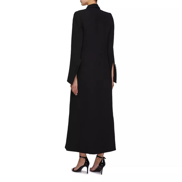 Women Double-Breasted Maxi Blazer Coat with Slim Silhouette