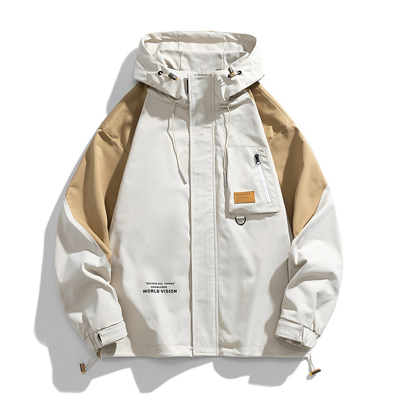 Men Water-resistant Hooded Jacket field in Colour Utility Design with Pocket on the chest