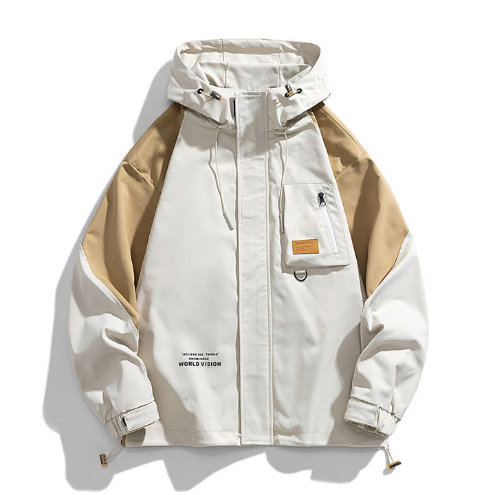 Men Water-resistant Hooded Jacket field in Colour Utility Design with Pocket on the chest