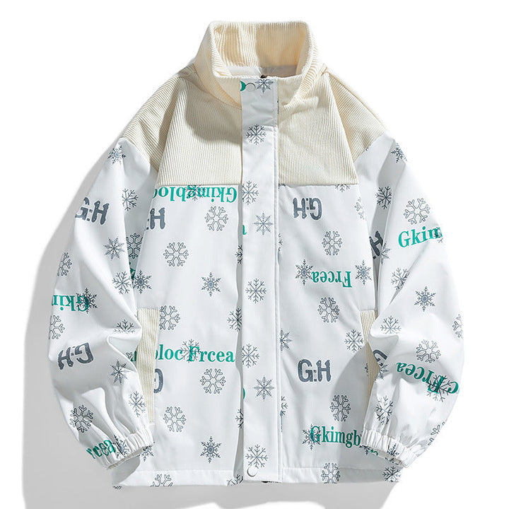 Women Oversized Transitional Jacket with Cord Trim and Stand Collar