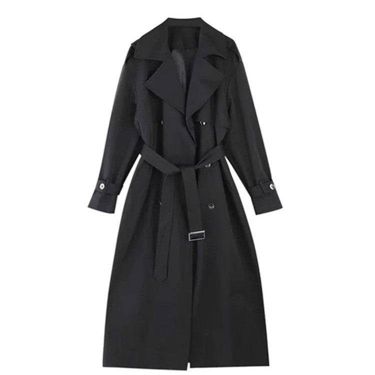 Ladies Elegant Cotton Blend Trench Coat with Asymmetrical Shoulder Flap and Tie Belt