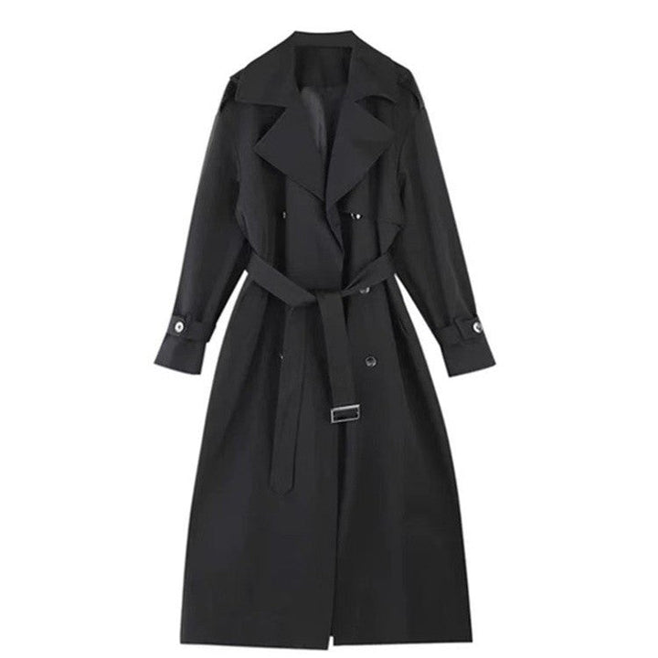 Ladies Elegant Cotton Blend Trench Coat with Asymmetrical Shoulder Flap and Tie Belt