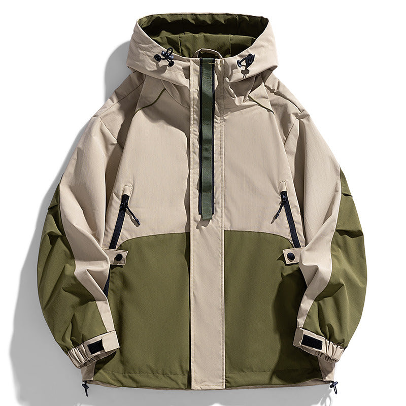 Unisex Lightweight two-tone wind and rain jacket with hood, drawstring and zip pockets