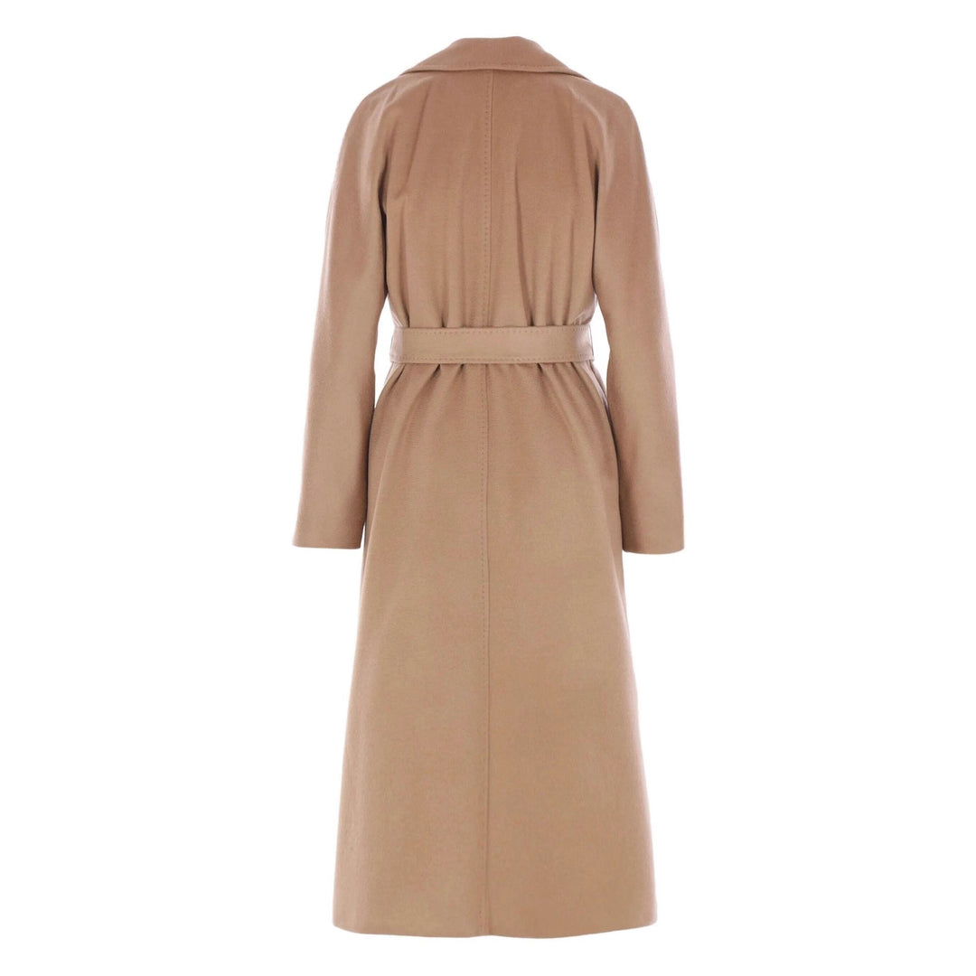 Women Elegant Wrap Coat made of Wool Blend with Wide Lapel and Waist Belt