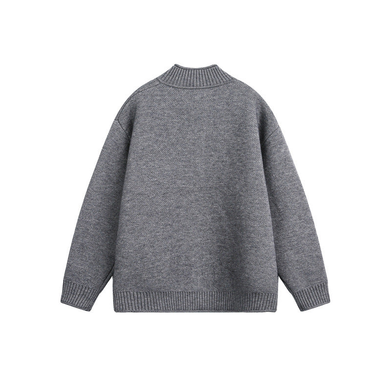 Unisex Knitted Zip Jacket with High Ribbed Collar and Oversized Cut