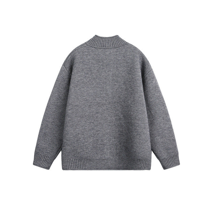 Unisex Knitted Zip Jacket with High Ribbed Collar and Oversized Cut