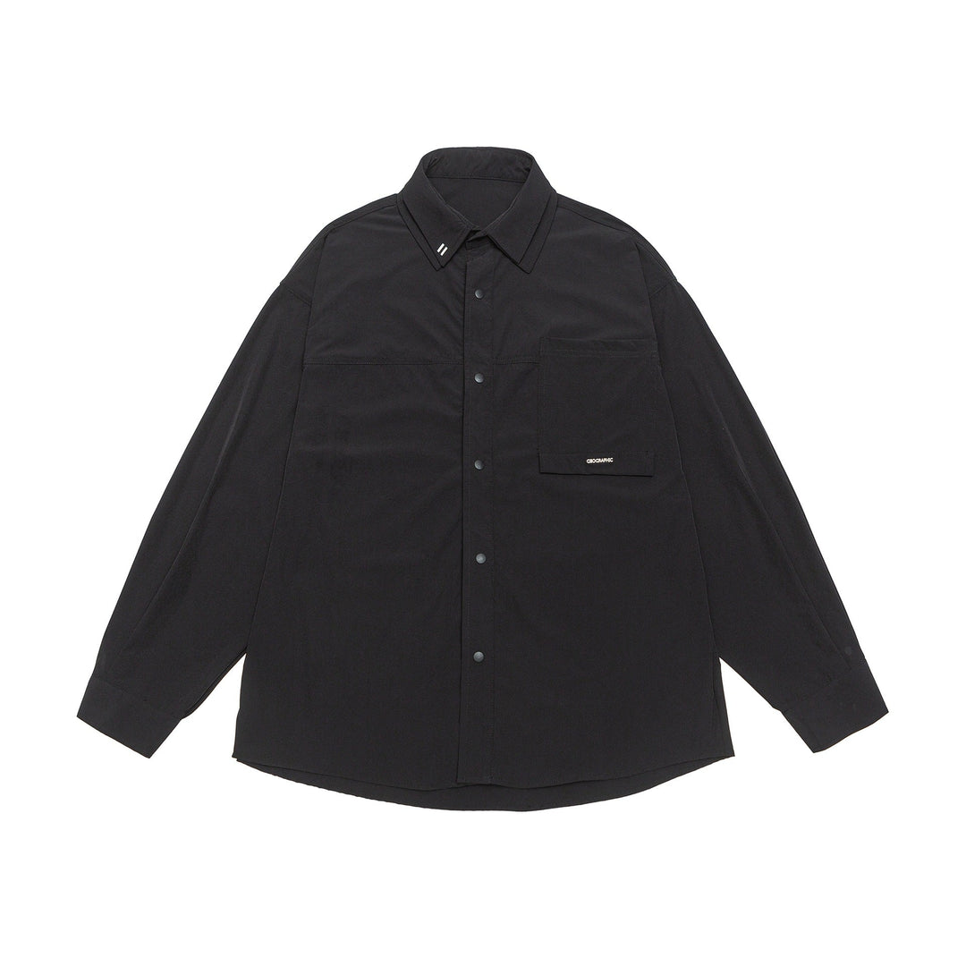 Unisex Oversize Shirt Jacket with Snap Button Front and Patch Chest Pocket
