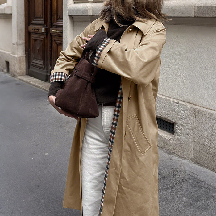 Women's Trench Coat with Gingham Lining and Collar