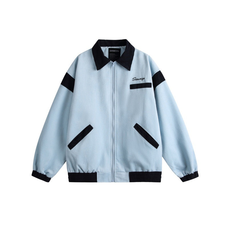 Unisex Harrington Blouson Jacket with Textured Fabric and Contrast Trim