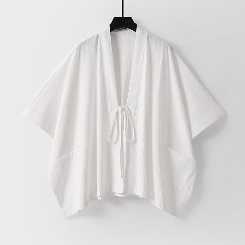 Women Oversize Kimono Cardigan with Tie and Patch Pockets