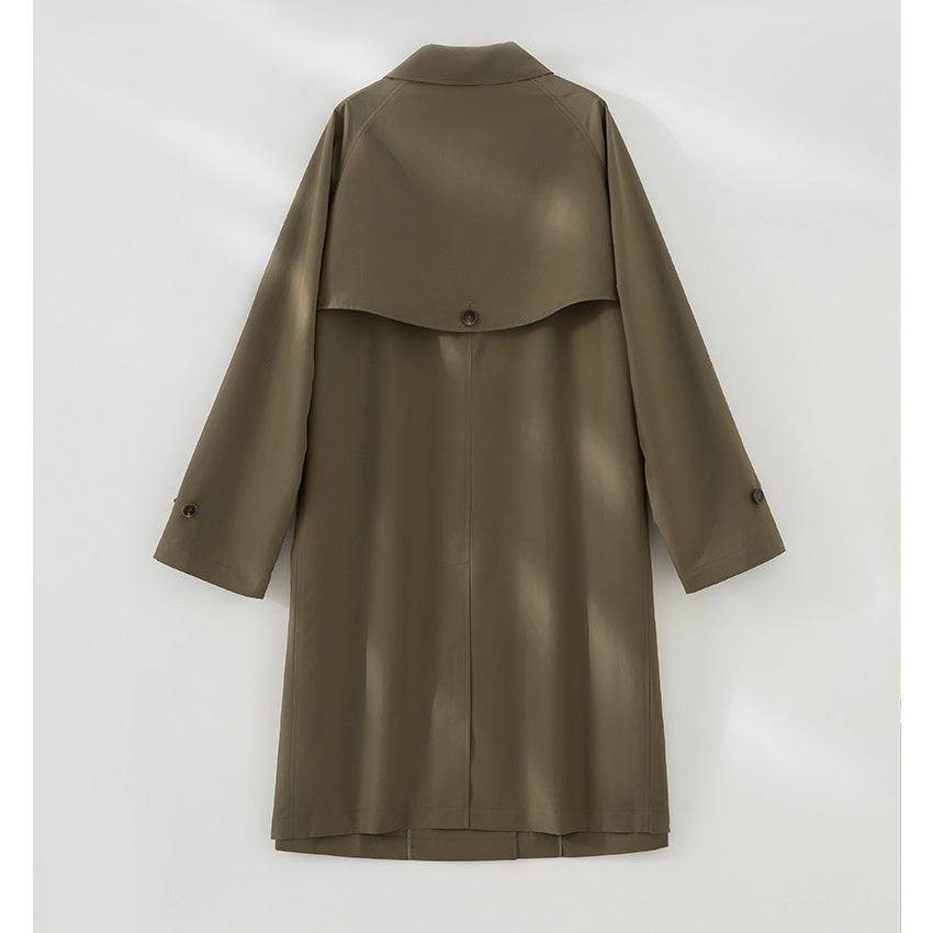 Women Longer minimalist trench coat with concealed button placket and adjustable cuffs