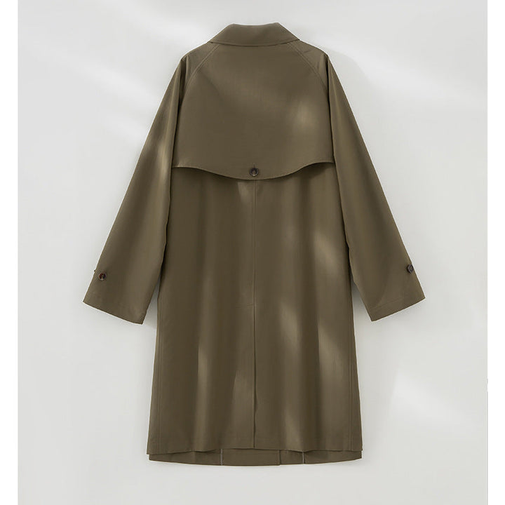 Women Longer minimalist trench coat with concealed button placket and adjustable cuffs