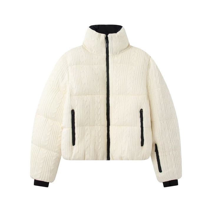 Women’s quilted jacket with cable pattern and stand-up collar