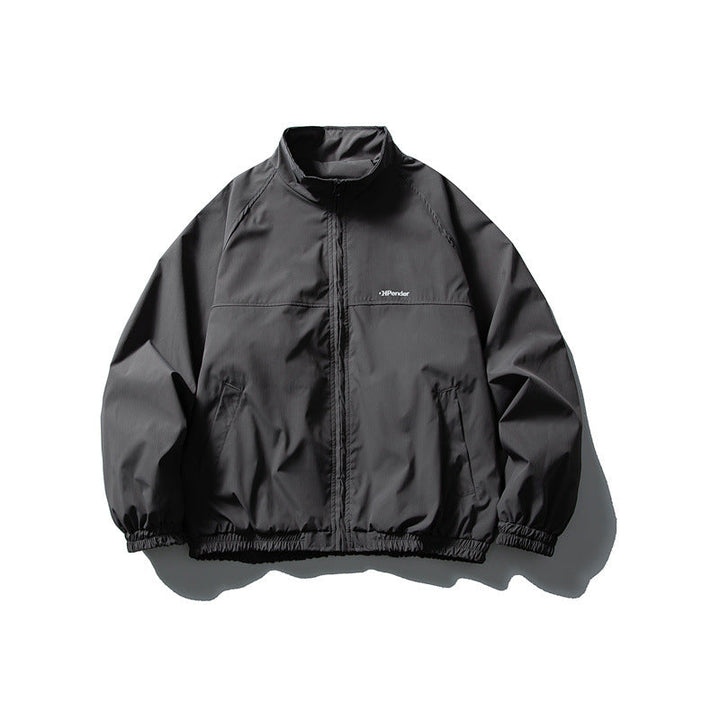 Unisex Lightweight water-repellent windbreaker with stand-up collar, raglan sleeves, and elastic hem