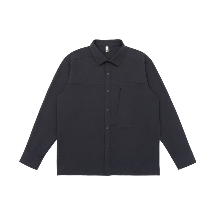 Unisex Oversized Shirt Jacket in Utility Style with concealed snap button placket and diagonal zip pocket